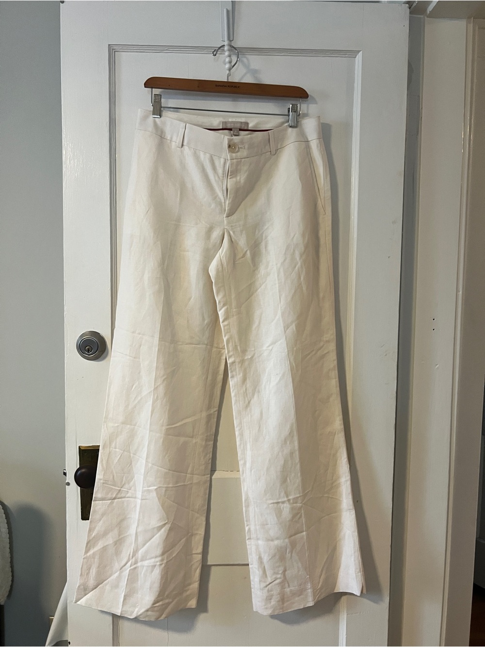 NWOT Banana Republic White Ivory Linen Wide Leg Pants Capsule Minimalist size 6